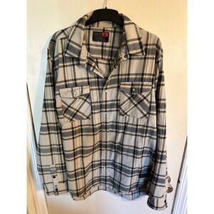 Troll Co. Plaid Flannel Shirt Snap Button Men's XL Black and‎ Beige